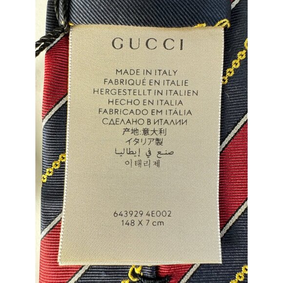 Gucci Navy/red Silk Interlocking G Chain Striped Tie - Picture 8 of 11